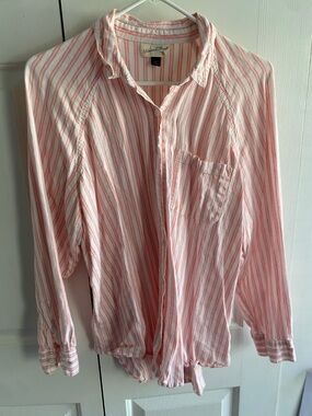 Universal Thread Pink and White Striped Linen Blend Button-Up Shirt